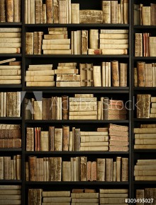 Bild på antique books on old wooden shelf